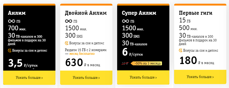 Популярные тарифы Билайн