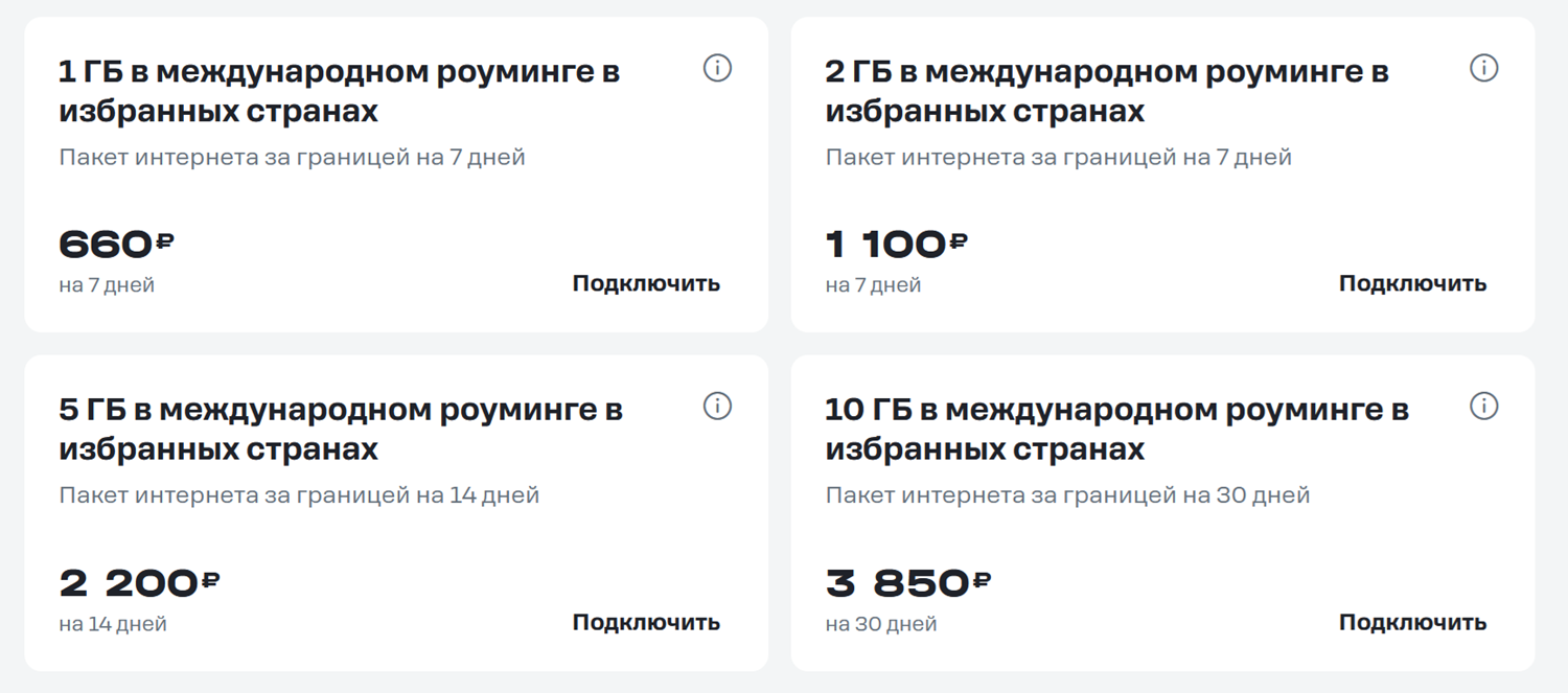 Пакеты в международном роуминге от t2